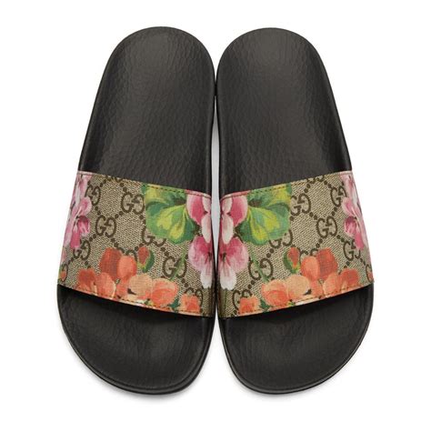 blue gucci floral slides|gucci slides with strawberry.